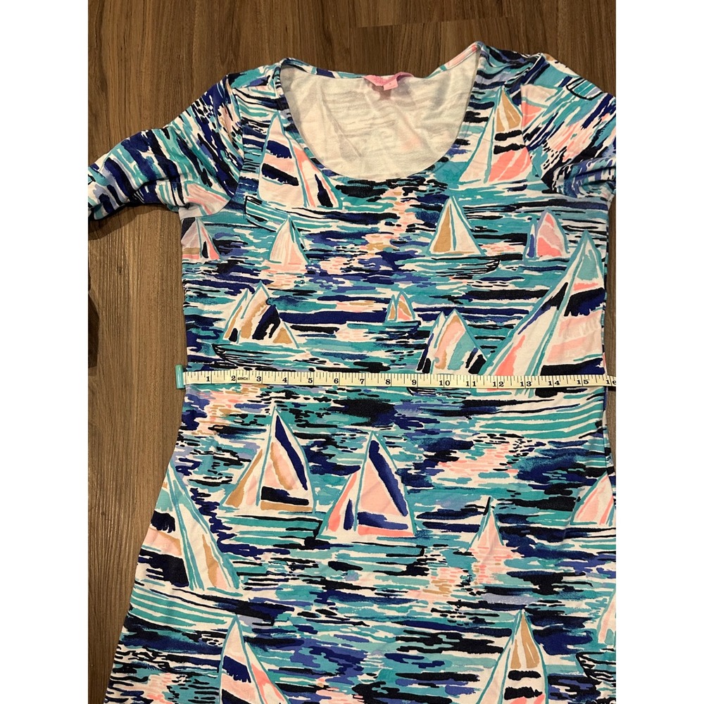 Lilly Pulitzer Tammy Dress Sailboat Print 3/4 Sleeve Knit Casual Comfy Size S - Picture 11 of 13
